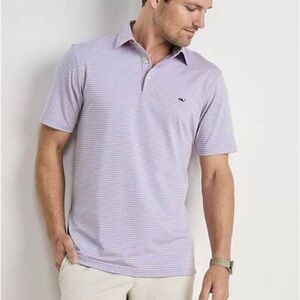 Vineyard Vines Jim Nantz Purple and White Striped Polo Shirt Size Men’s M (EUC)